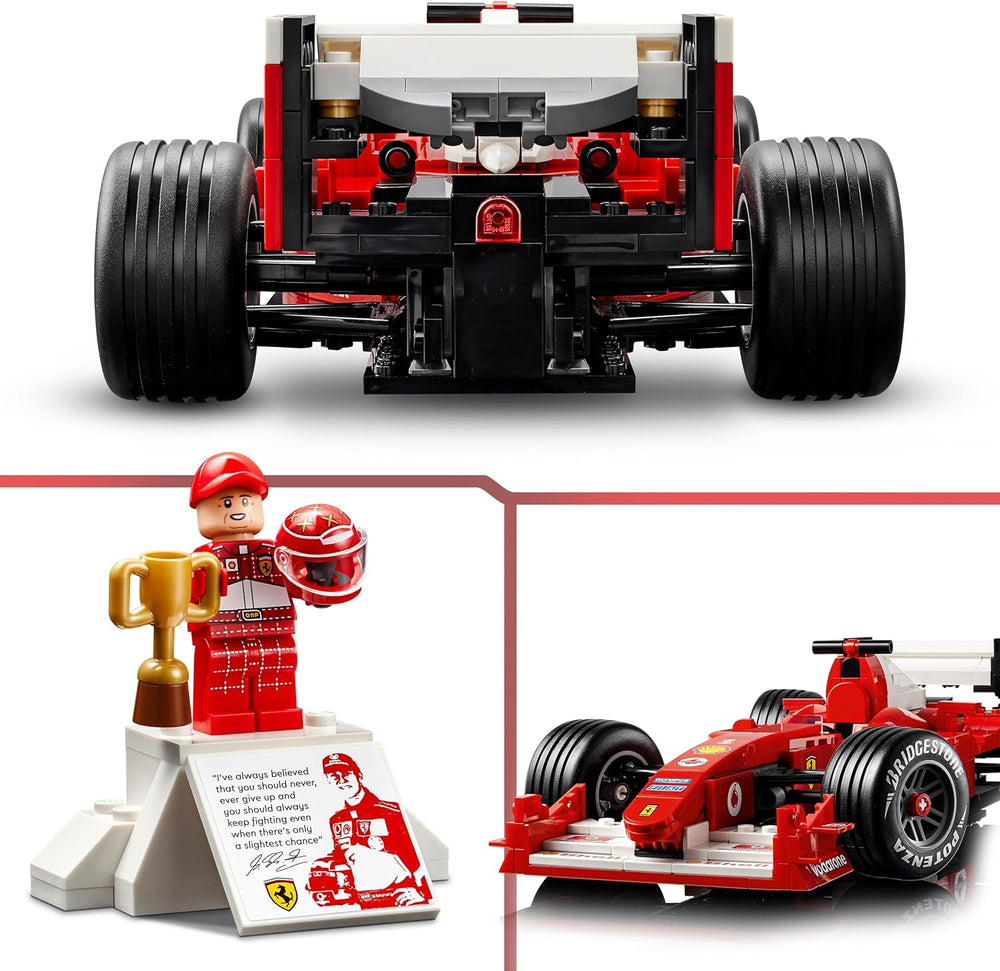 LEGO Icons Ferrari F2004 und Michael Schumacher - F1 Rennwagen Modellbau für Erwachsene - F1 Modellauto Set mit V10-Motor & sammelbarer Fahrer Minifigur - Formel 1 Geschenk zum Vatertag - 11375