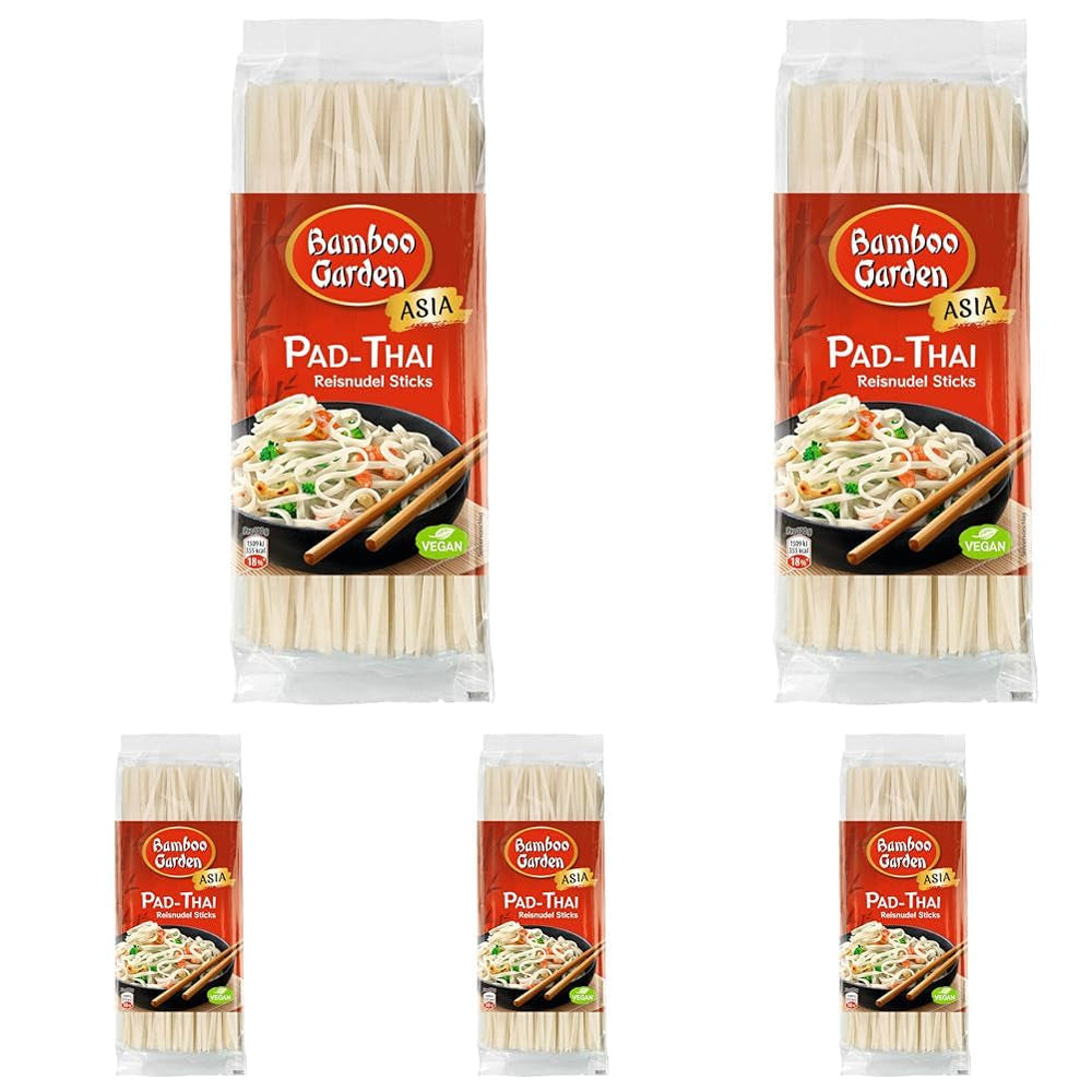 Bamboo Garden - Bețișoare de tăiței de orez Pad-Thai, Pentru mâncăruri tradiționale cu tăiței precum Pad-Thai, Vegan, 1 x 300 g (Designul ambalajului poate varia)