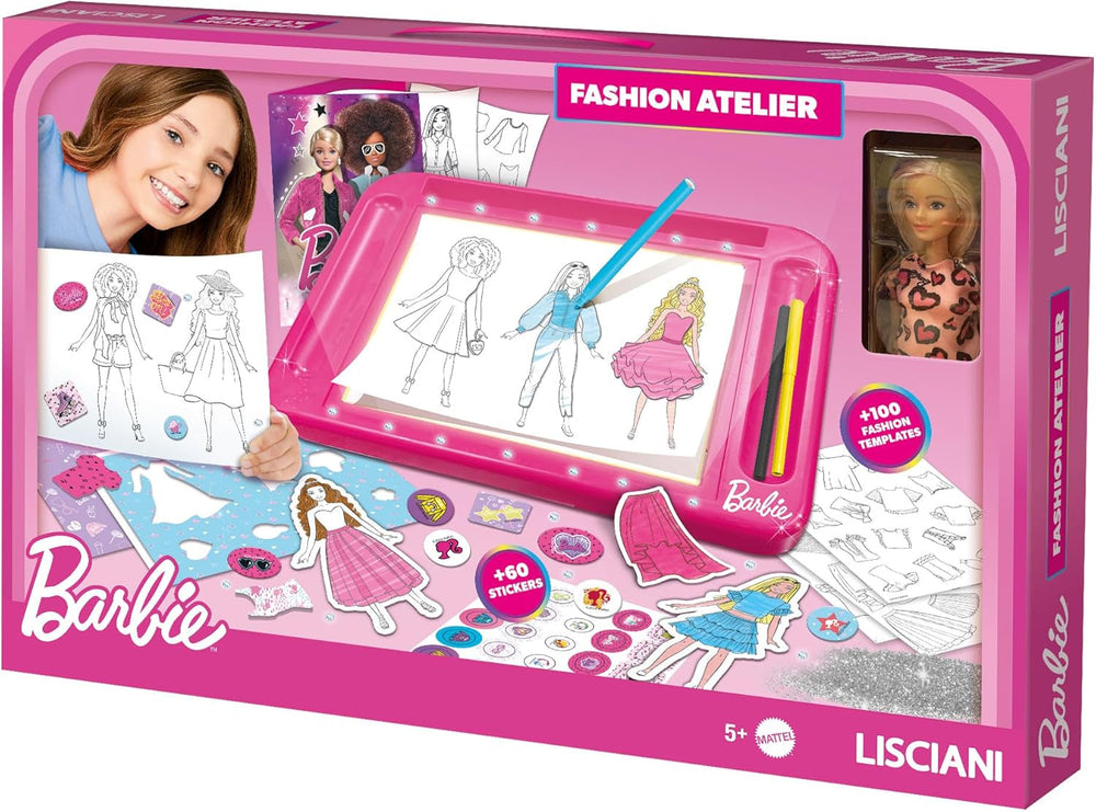 Lisciani - BARBIE - Modezeichnungen Atelier, mit enthaltener Puppe - Kreativspiel für Kinder ab 4 Jahren - Lernen Sie mit BARBIE zu zeichnen - Hergestellt in Italien