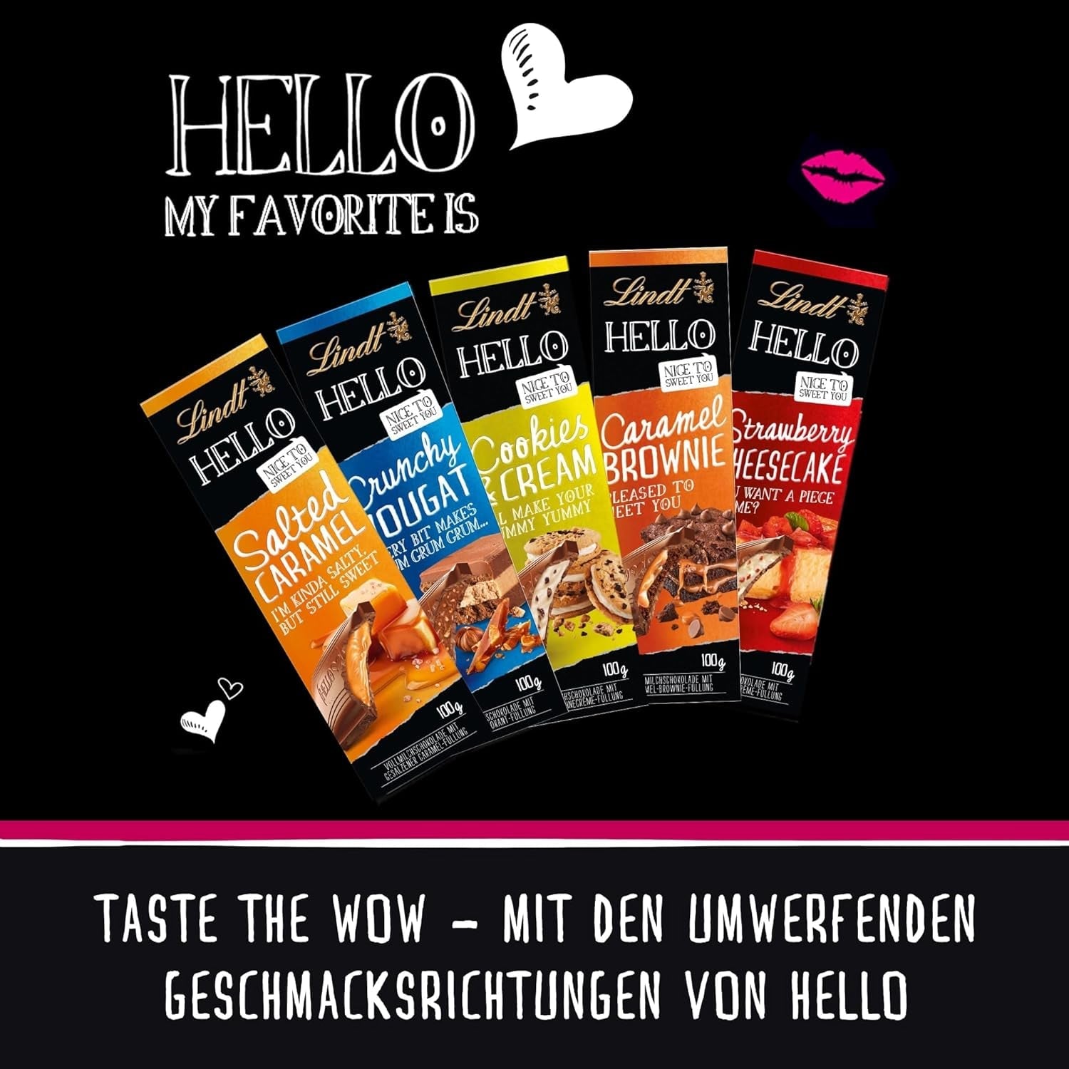 Lindt HELLO Cheesecake cu căpșuni și ciocolată | Baton 100g | Ciocolată cu lapte cu umplutură de cremă de quark cu căpșuni | Baton de ciocolată | Cadou de ciocolată
