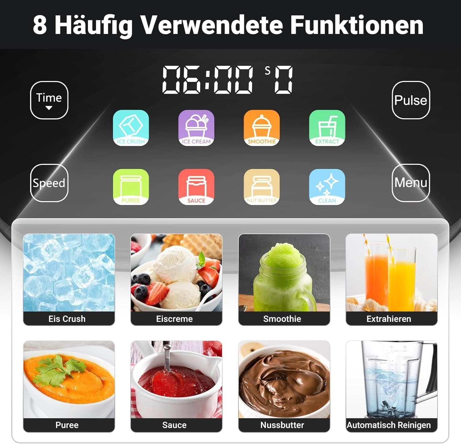Blender AMZCHEF, 8 meniuri inteligente și 10 viteze, ecran tactil LCD Bucatarie Naty Shop