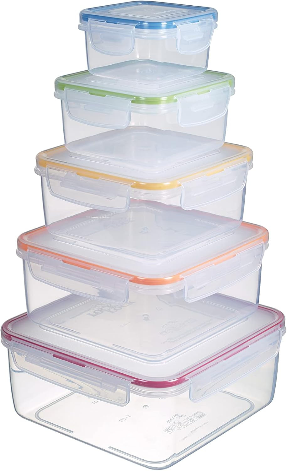 LocknLock PP Classic set borcan pentru depozitarea alimentelor 5pcs | 180ml, 350ml, 600ml, 870ml, 3.6L | 100% etanș la aer și apă | fără BPA | organizator pentru congelator și frigider | sigur pentru mașină de spălat vase și microunde Cutii depozitare alimente Naty Shop Pătrat 5 buc. (multicolore)