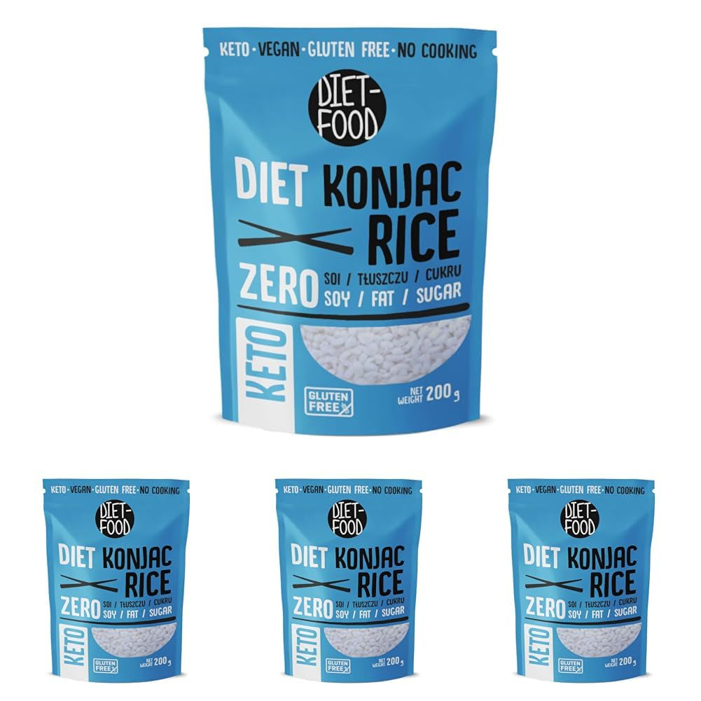 DIET-FOOD Orez instant Shirataki Konjac, conținut scăzut de carbohidrați, calorii scăzute, vegan, fără grăsimi, fără soia, fără gluten, keto-friendly, tăiței de orez pentru slăbit, 200 de grame