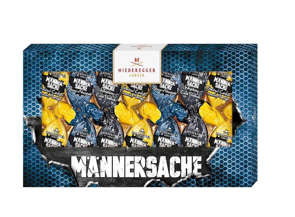 Niederegger | Cadou de Paște | Pentru bărbați | 1 x 175g | Varietăți: Pralină cu whisky și cola, Nuga cu alune, Marțipan crocant cu caju sărat | Învelit în ciocolată cu lapte | Ouă de Paște | Cadou de Paște