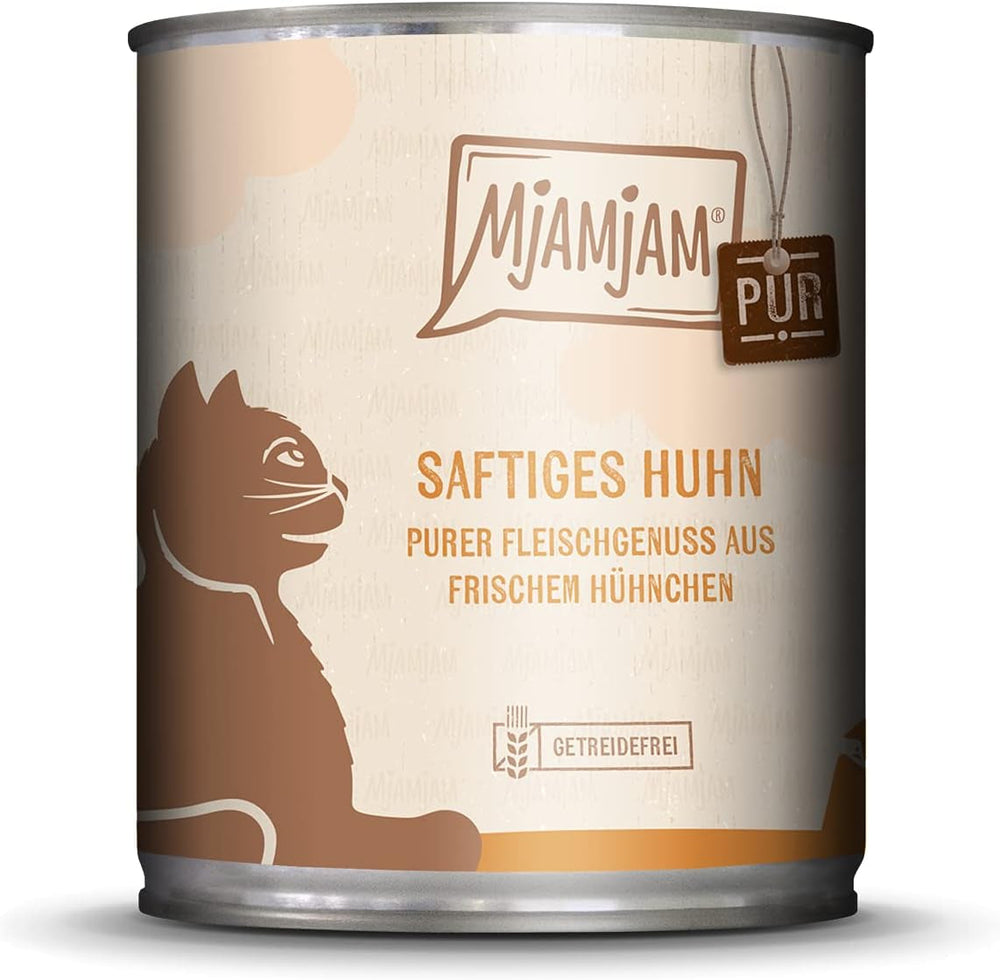 MjAMjAM - Hrană umedă premium pentru pisici - plăcere pură cu carne - pui suculent, pachet de 6 (6 x 800 g), fără cereale cu extra carne