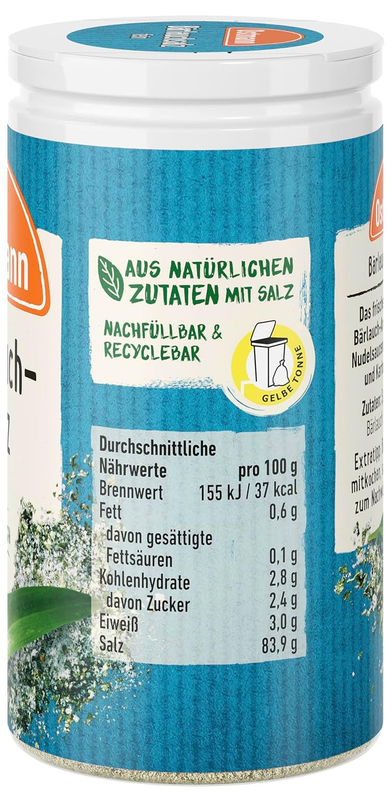 Ostmann Gewürze - Bärlauchsalz | Ideal zu herzhaften Gemüse oder Fleischgerichten | Recyclebare, nachfüllbare Streudose | 65 g im Streuer