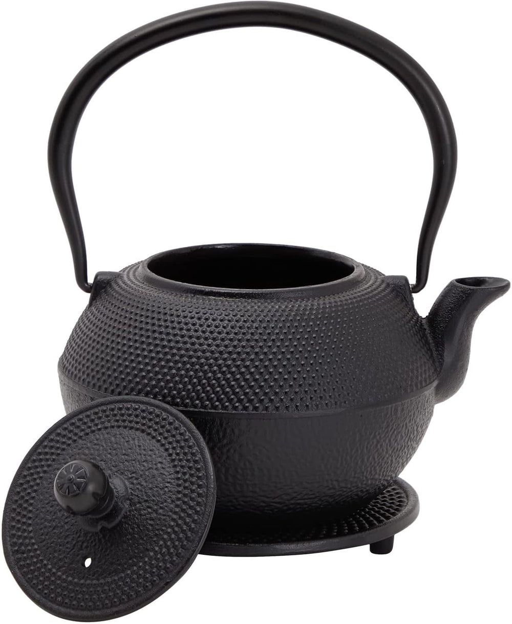 Set de ceai japonez Juvale cu ceainic din fontă (1200 ml), farfurie și 2 căni, set de ceai în stil Tetsubin, negru
