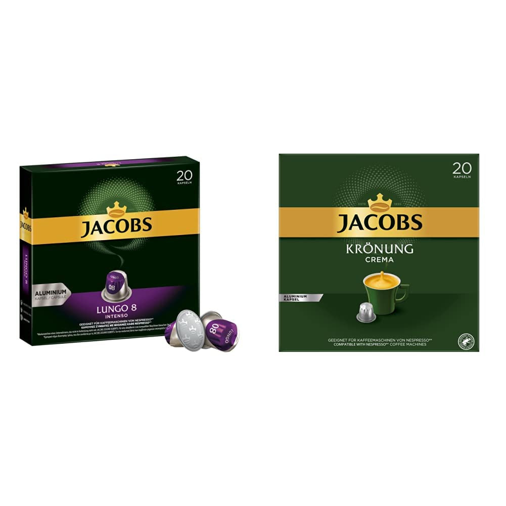 Kaffeekapseln Lungo Intenso, Intensität 8 von 12, 10 x 20 Getränke & Kaffeekapseln Krönung Crema, 200 Nespresso kompatible Kapseln, 10er Pack, 10 x 20 Getränke, 1040 g