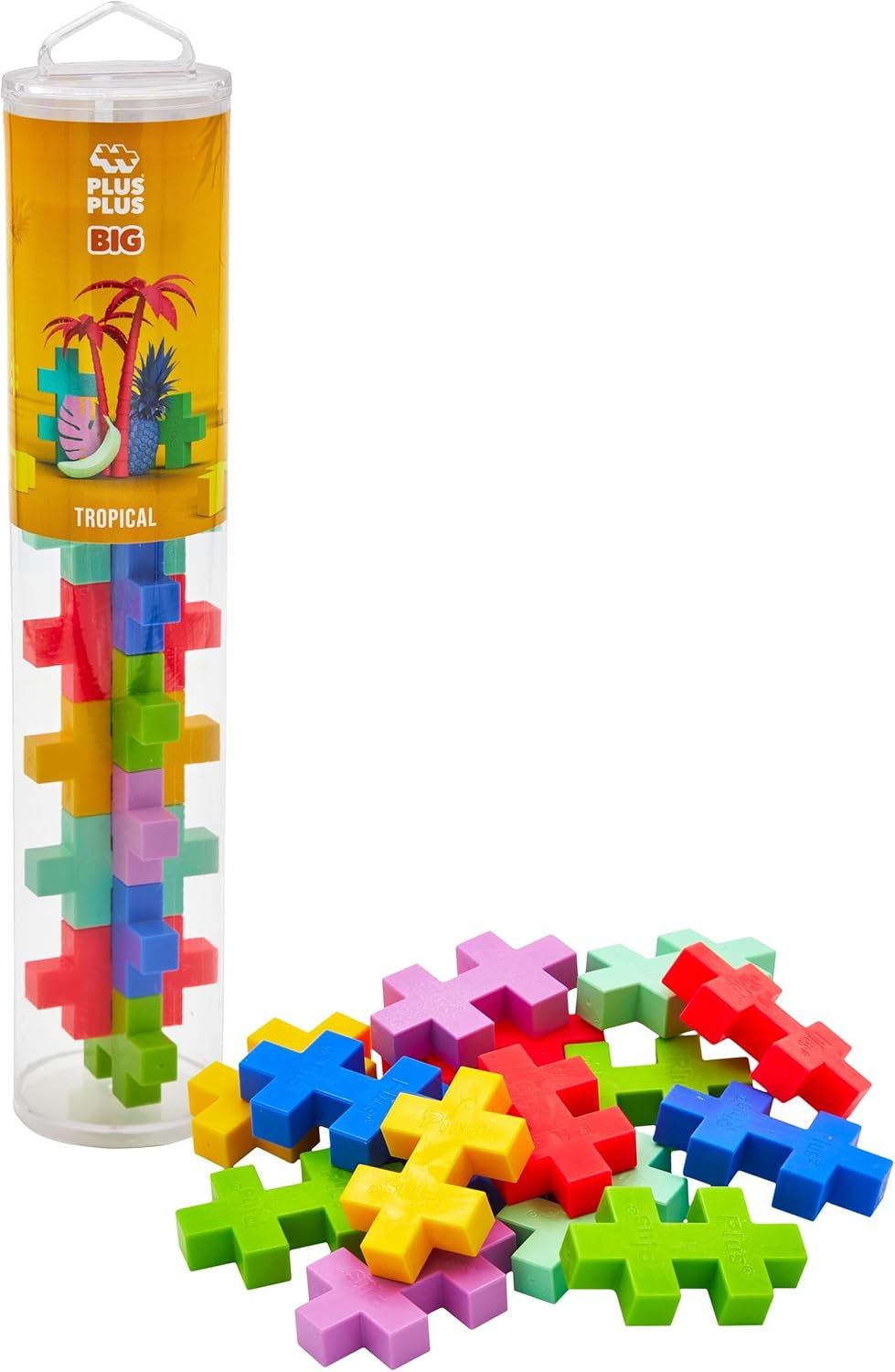 Plus-Plus 9603431 Kreativ-Bausteine Tube, Big Tropical, Geniales Konstruktionsspielzeug, 15 Teile, 38 cm