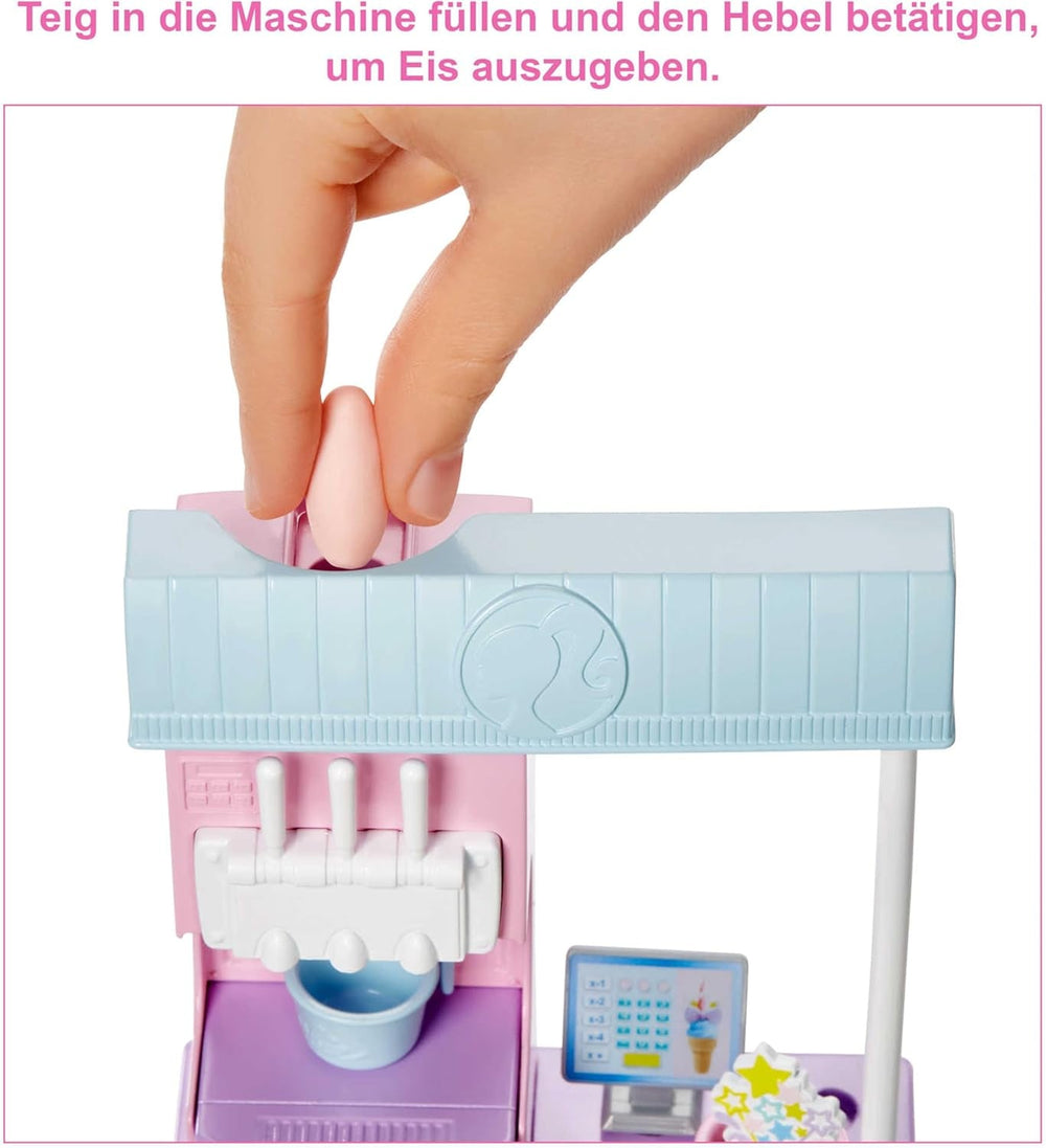 Seria Barbie You Can Be Anything, Salon de înghețată, 1x Păpușă Barbie cu păr blond, Mașină de înghețată, Barbie Play-Doh, Accesorii de copt, Cadou pentru copii, Jucărie pentru vârsta de 3 ani și peste, HCN46