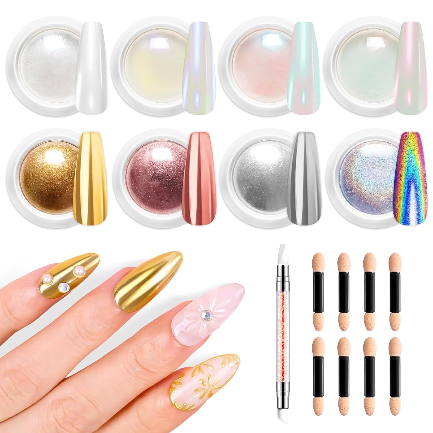 BISHENGYF Silver Chrome Nail Powder – Metal Holo Chromfarbener Nagelpuder, 1G Cromepulver Nägel Glitzer Glänzende Silver Nagelpulver Spiegeleffekt Pigment Nagelkunst, Diy-Design-Dekor Frauen Geschenk