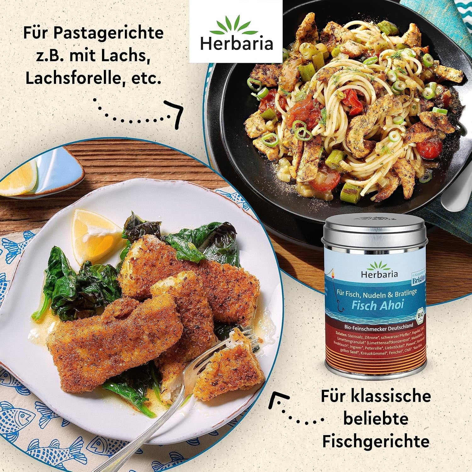 Herbaria Fisch Ahoi bio 85g M-Dose – fertiges Bio-Gewürzsalz für gebratene oder gegrillte Fischgerichte, Meeresfrüchte und Bratlinge – in nachhaltiger Aromaschutz-Dose