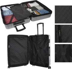 DKNY - Valiză mare cu 4 roți valiză mare ușoară - Valiză de călătorie cu roți mare. Valiză de călătorie mare pentru avioane Valiză hard shell cu închidere certificată - Valiză troler mare, argintie Bagaje și echipament de călătorie Naty Shop