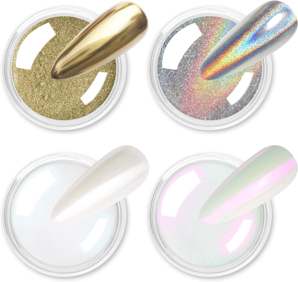 Chrom Nagel Pulver 4 Farben Irisierendes Aurora Pulver Metallic Spiegel Effekt Pigment Pearlescent Meerjungfrau Glitter Einhorn Glitter Für Gel Polish Nail Art Dekoration-Purpurgrüner Jadeit
