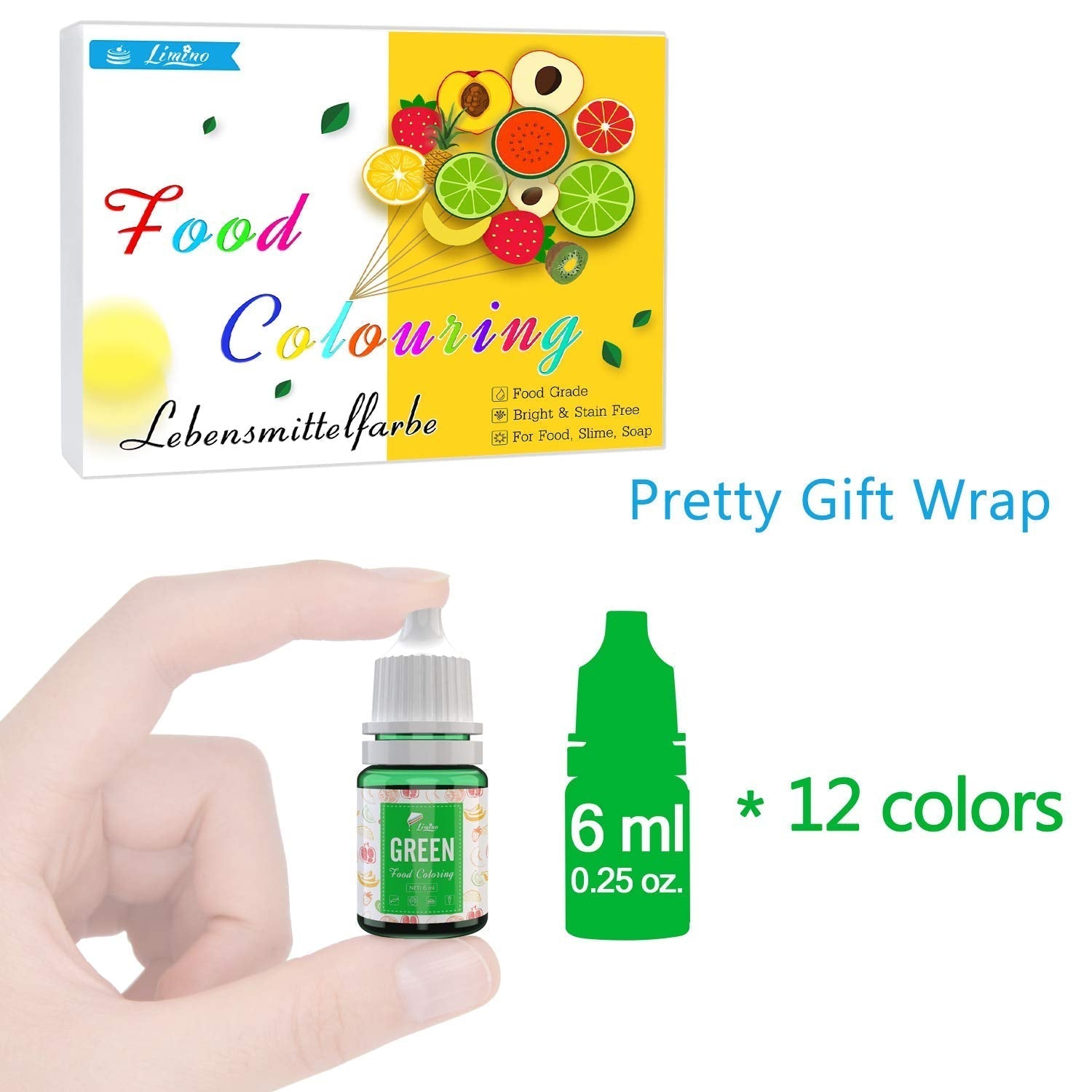 Colorant alimentar 12 culori - Coloranți alimentari lichizi pentru copt torturi, fursecuri, macaroane, fondant - Colorant alimentar vibrant pentru decorare și gătit, aerografare, săpunuri DIY - 6 ml fiecare