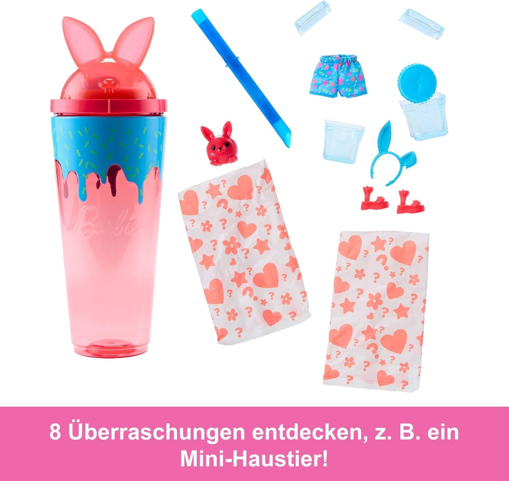 Set Barbie Pop Reveal cu păpușă și accesorii, seria Shakes, păpușă la modă pisoi parfumată drăguță și animal de companie, cu 8 surprize, inclusiv schimbarea culorii, JCN87