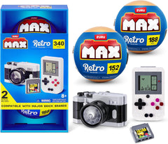 Max Build More Premium Retro Serie 2 (Kamera & Handheld-Spielkonsole) von ZURU – Unboxing-Spielzeug & Klemmbausteine Sammelfiguren Minis mit bis zu 340Teilen, 4 Retro Designs zum Bauen & Ausstellen