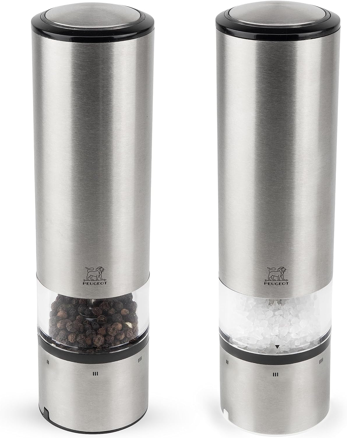 PEUGEOT Elis Sense set râșniță electrică piper/sare, înălțime: 20 cm, oțel inoxidabil, argintiu Rasnite si Feliatoare Naty Shop Pfeffer Salz Set