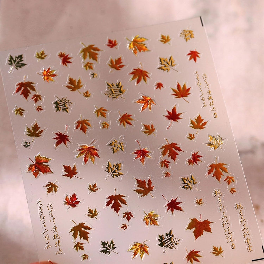 JMEOWIO 3D Nagelsticker Herbst Nail Art Sticker Selbstklebend Nagelaufkleber 5D Stereoskopisch Ahornblatt Erntedankfest Dekoration Nageldesign Zubehör 1 Blatt