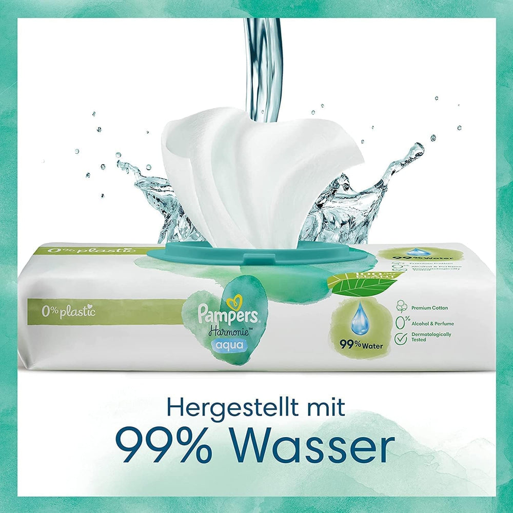 Set Harmonie Aqua Baby cu scutece mărimea 1 (2-5 kg, 180 bucăți), mărimea 2 (4-8 kg, 240 bucăți), cutie de jumătate de lună și șervețele umede Aqua Baby, 720 șervețele (15 x 48), kit de început pentru bebeluși