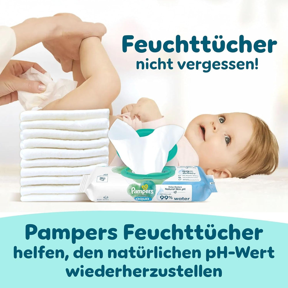 Pampers Premium Protection Pants Größe 6, 78 Windeln, 13kg-19kg, Mit 360° Passform, 2x breiteren Bündchen als vorher für Komfort & Schutz + 10 Stück Pampers Aqua Baby-Feuchttücher enthalten