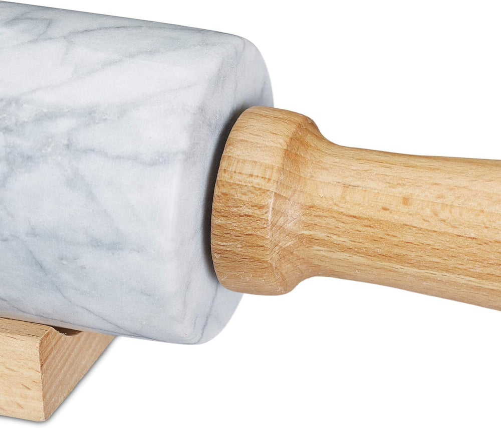 Relaxdays Sucitor de aluat din marmură, mânere din lemn, rolă de copt rezistentă, 48 cm, alb