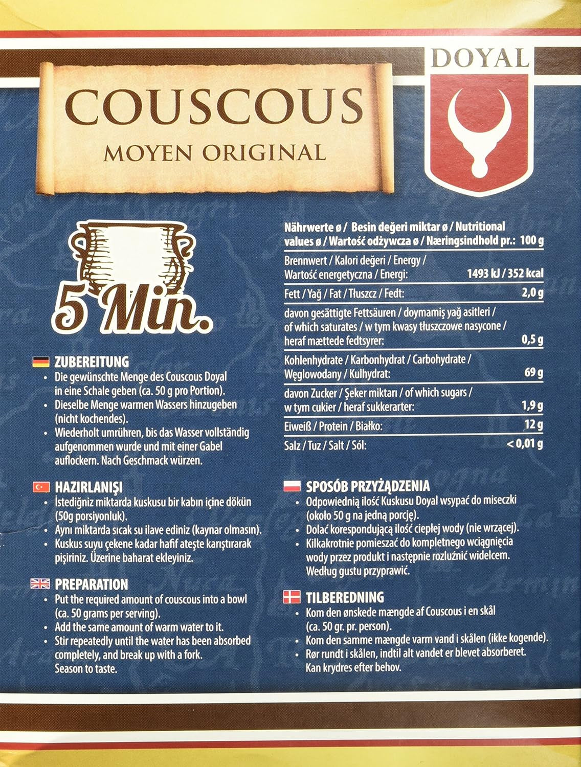 Cuscus – Cuscus ușor și pufos, cu o aromă ușor de nucă – O specialitate tipică nord-africană – 1 x 500 g
