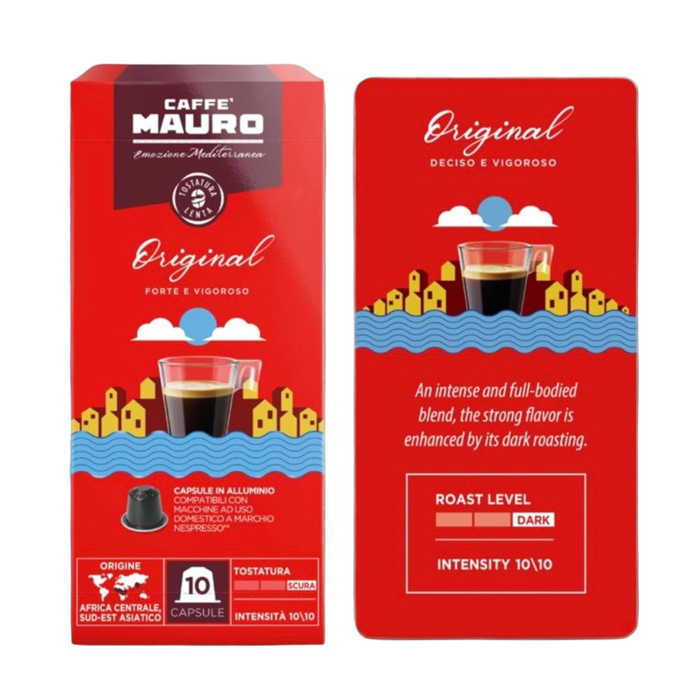 Caffè Mauro Torrefazione Kaffeekapseln Espresso Original, Intensität 10/10-50 Kapsel aus Aluminium - Kompatibel mit Nespresso* Haushalts-Espressomaschinen - Hergestellt in Italien