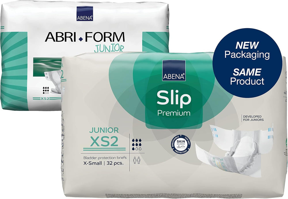 Scutece Slip Premium Junior, etichetate ecologic, protecție îmbunătățită împotriva scurgerilor, scutece sigure și confortabile pentru copii – Mărimea 7/XS2, circumferința taliei 40–60 cm, vârste 5–15 ani, 1 x 32 bucăți