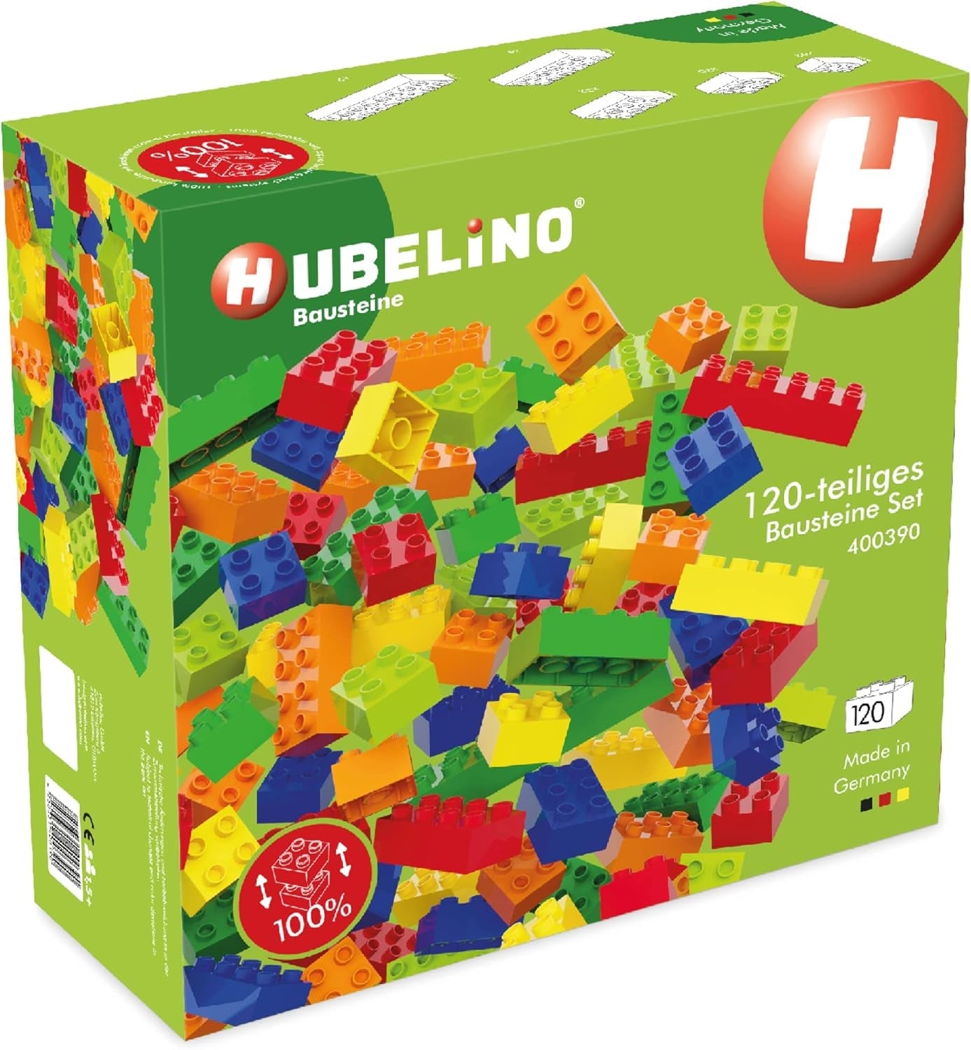 Hubelino #400390 120-teiliges Bausteine Set, kompatibel mit großen Bausteinen Anderer Hersteller, Made in Germany