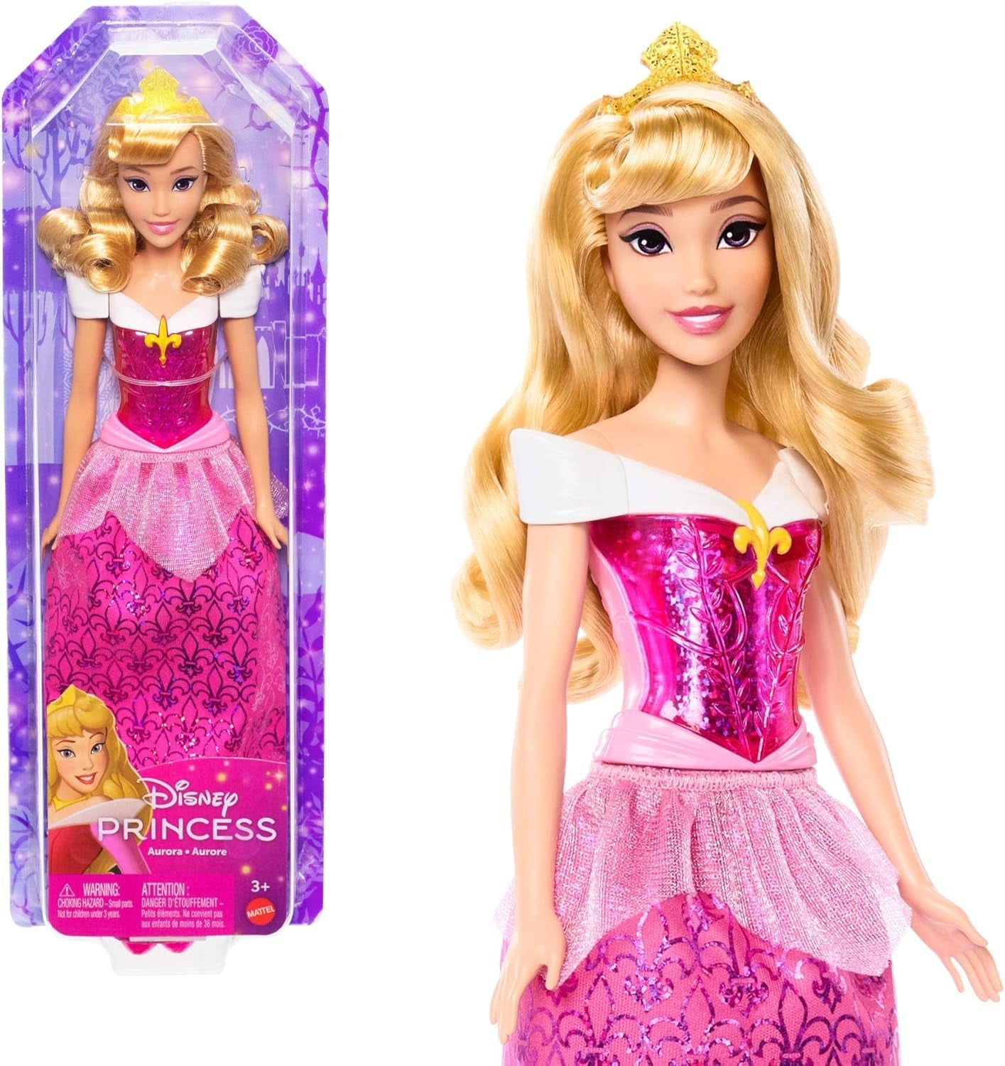 Mattel DISNEY Prinzessin Cinderella - Bewegliche Puppe mit glitzerndem Outfit, abnehmbaren Schuhen und Diadem, kämmbares Haar für Frisierspaß, für Kinder ab 3 Jahren, HLW06