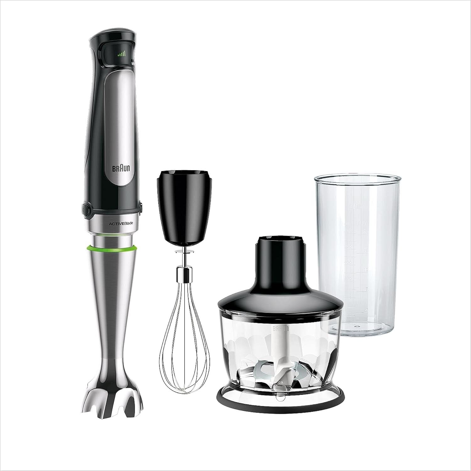 Braun Multiquick 7 MQ 7035X Stabmixer - Pürierstab Mit Abnehmbarem Edelstahl Mixfuß Mit Activeblade Technologie Zum Pürieren Der Härtesten Zutaten, Inkl. 3-Teiliges Zubehör Set, 1000 Watt, Schwarz Bucatarie Naty Shop Schwarz Zerkleinerer (500G)