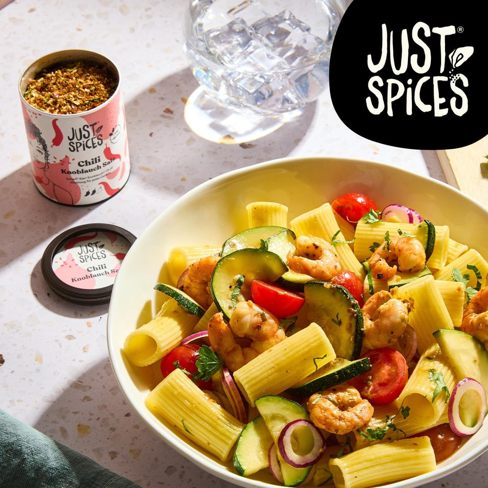 Just Spices Chili Knoblauch Salz I Gewürzmix, der zu allen Gerichten schmeckt I Gewürzdose, 55 g