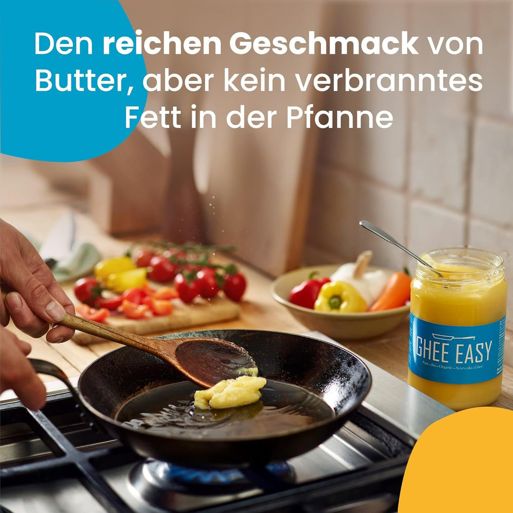 Ghee Easy 850g Ghee Bio von Grasgefütterten Kühen - Ghee Butter ohne Zusatzstoffe - Zertifiziert Organisch & Biologisch - Hochreines Ayurveda Ghee ohne Laktose und Gluten - 100% Europäisch