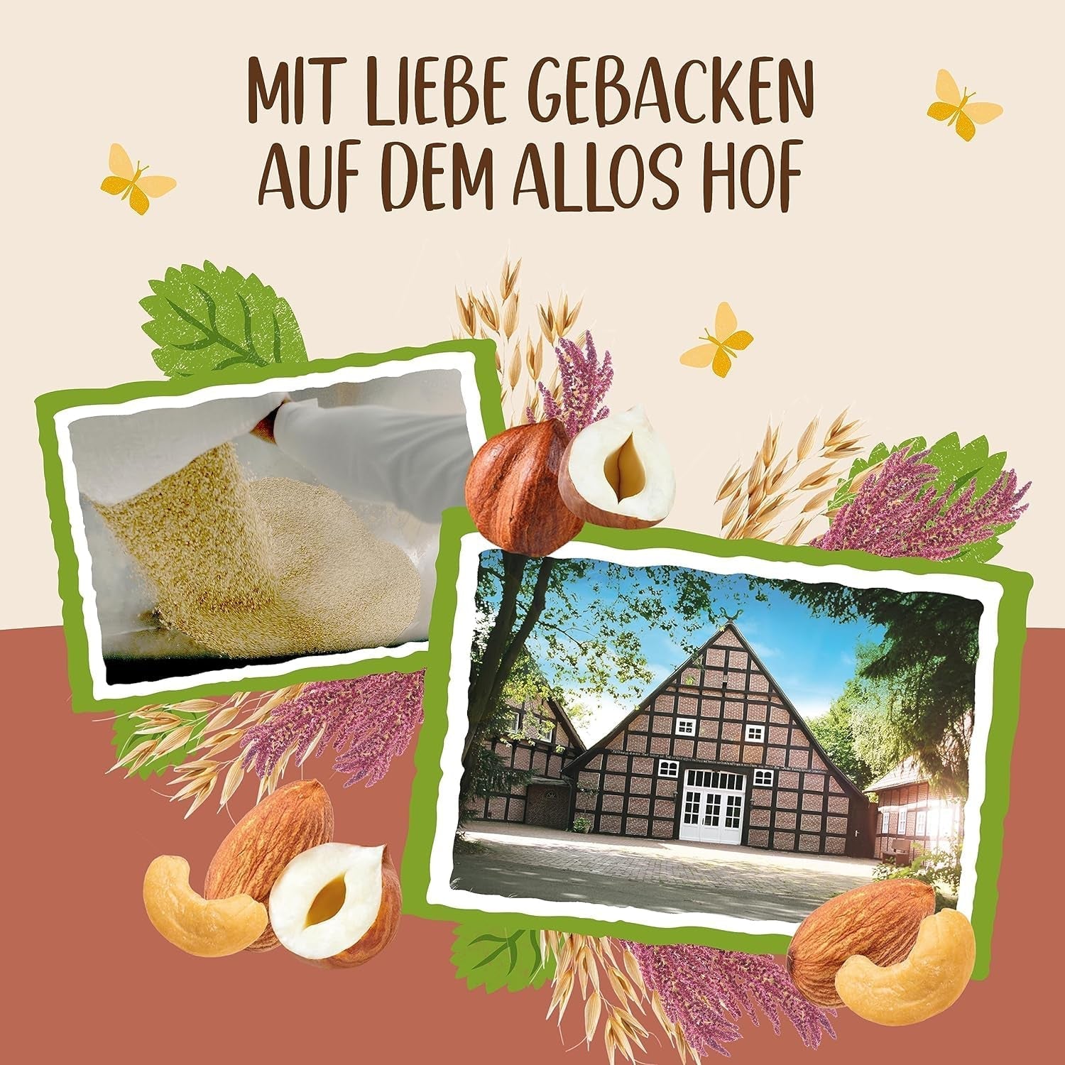 Muesli crocant premium cu nuci și amarant Allos | Muesli organic | Muesli cu nuci | Fulgi de ovăz | Cereale pentru micul dejun | Vegan | Pachet de 6 (6 x 400g)