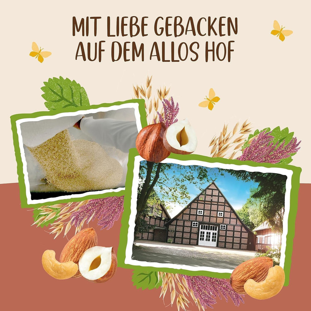 Muesli crocant premium cu nuci și amarant Allos | Muesli organic | Muesli cu nuci | Fulgi de ovăz | Cereale pentru micul dejun | Vegan | Pachet de 6 (6 x 400g)