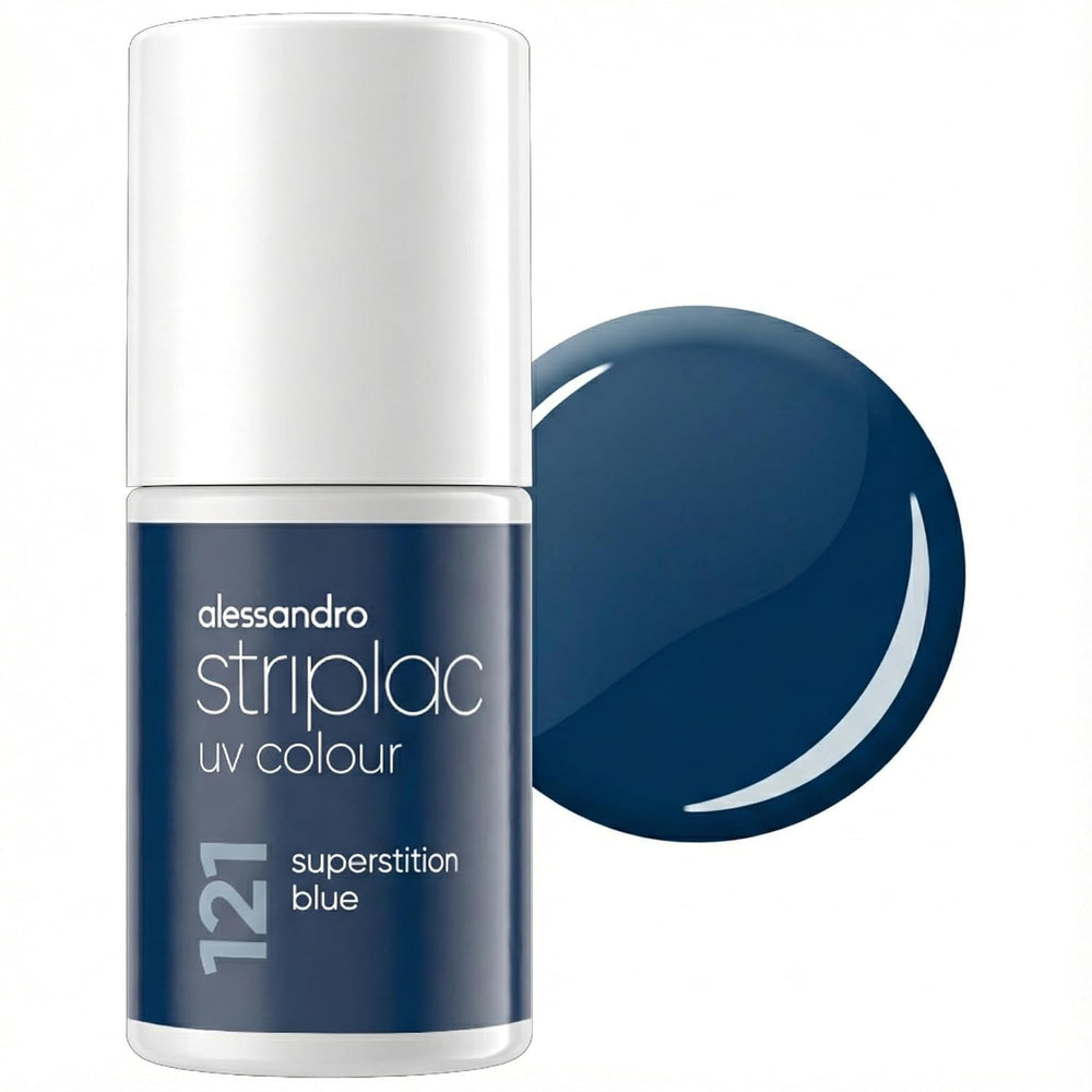 Oja UV alessandro Striplac Midnight Black – Delicată și de lungă durată – Îndepărtare ușoară datorită tehnologiei de îndepărtare peel-off – Vegană și cruelty-free – 8 ml