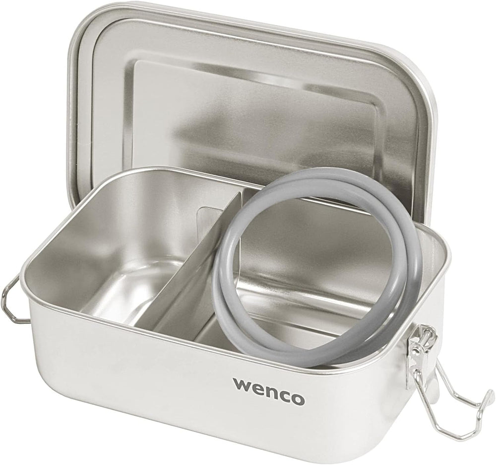 Cutie de prânz wenco din oțel inoxidabil, cu 2 compartimente, cutie de prânz mare cu capacitate de 850 ml, rezistentă la apă, lavabilă în mașina de spălat vase, inclusiv inel de silicon de schimb, 18,5 x 14 x 5,5 cm, argintiu (pachet de 2) Cutii depozitare alimente Naty Shop 650ml