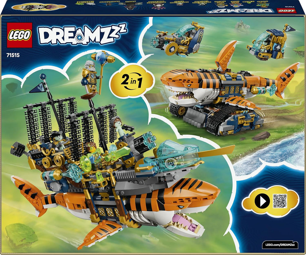 LEGO DREAMZzz 2in1 Tigerhai-Fahrzeug - Spielzeug verwandelbar in Piratenschiff mit Kanone - inkl. 5 Minifiguren und 2 sammelbaren Schatz-Kreaturen - Geschenk für Jungen ab 9 Jahren - 71515