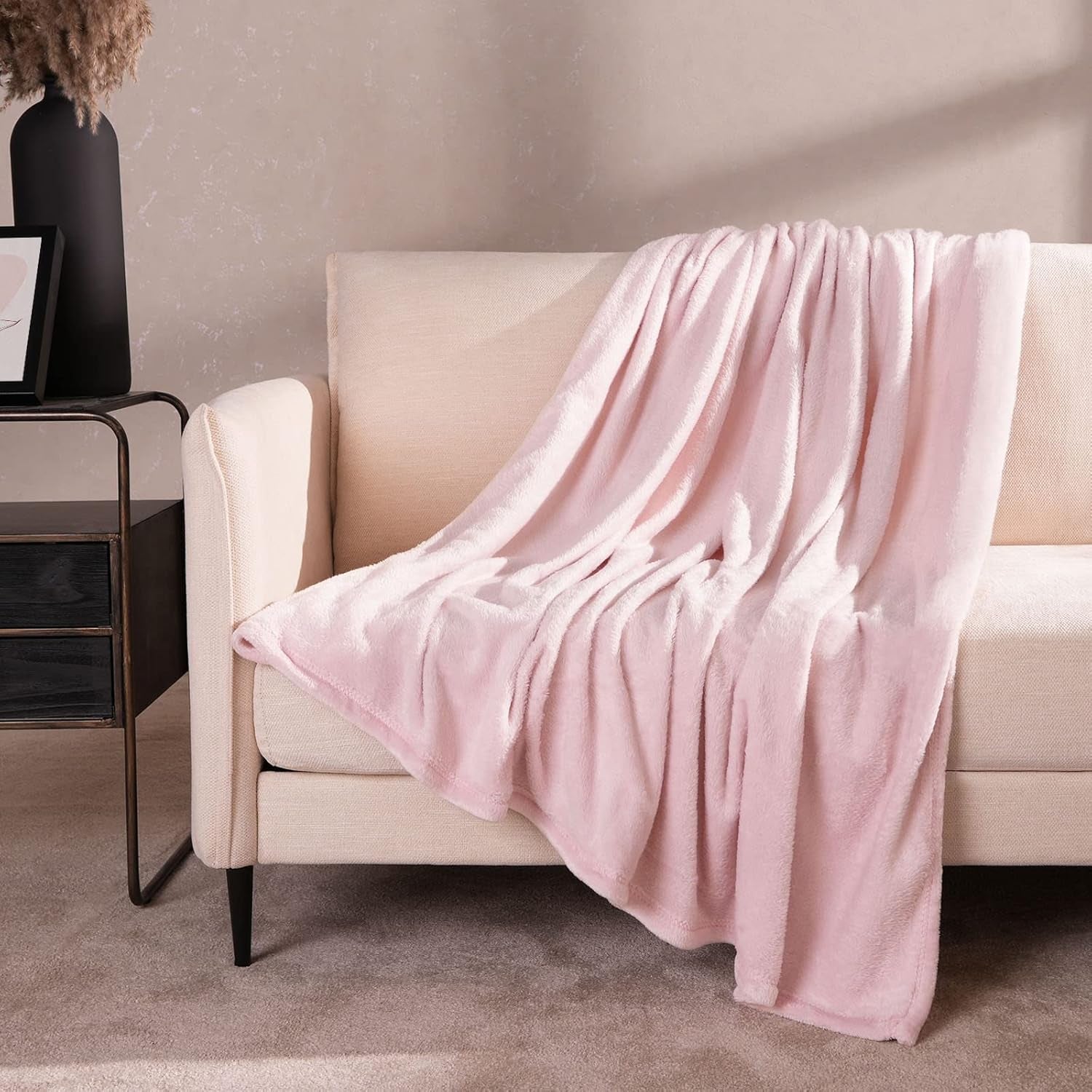 Brentford's Flannel Fleece Blanket, Extra Soft, Large, Fluffy, Warm, cuvertură de pat pentru dormitor, pat simplu, canapea, canapea, Blush Pink - 120 X 150 Cm Paturi si Cuverturi Besuche den Brentfords-Store