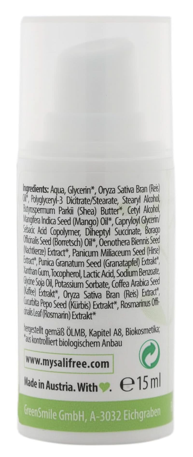 Mysalifree BIO EYE BALM, cremă de ochi intensivă antirid pentru piele sensibilă, cu rodie și onacră, 15 ml Cosmetice si Infrumusetare Naty Shop