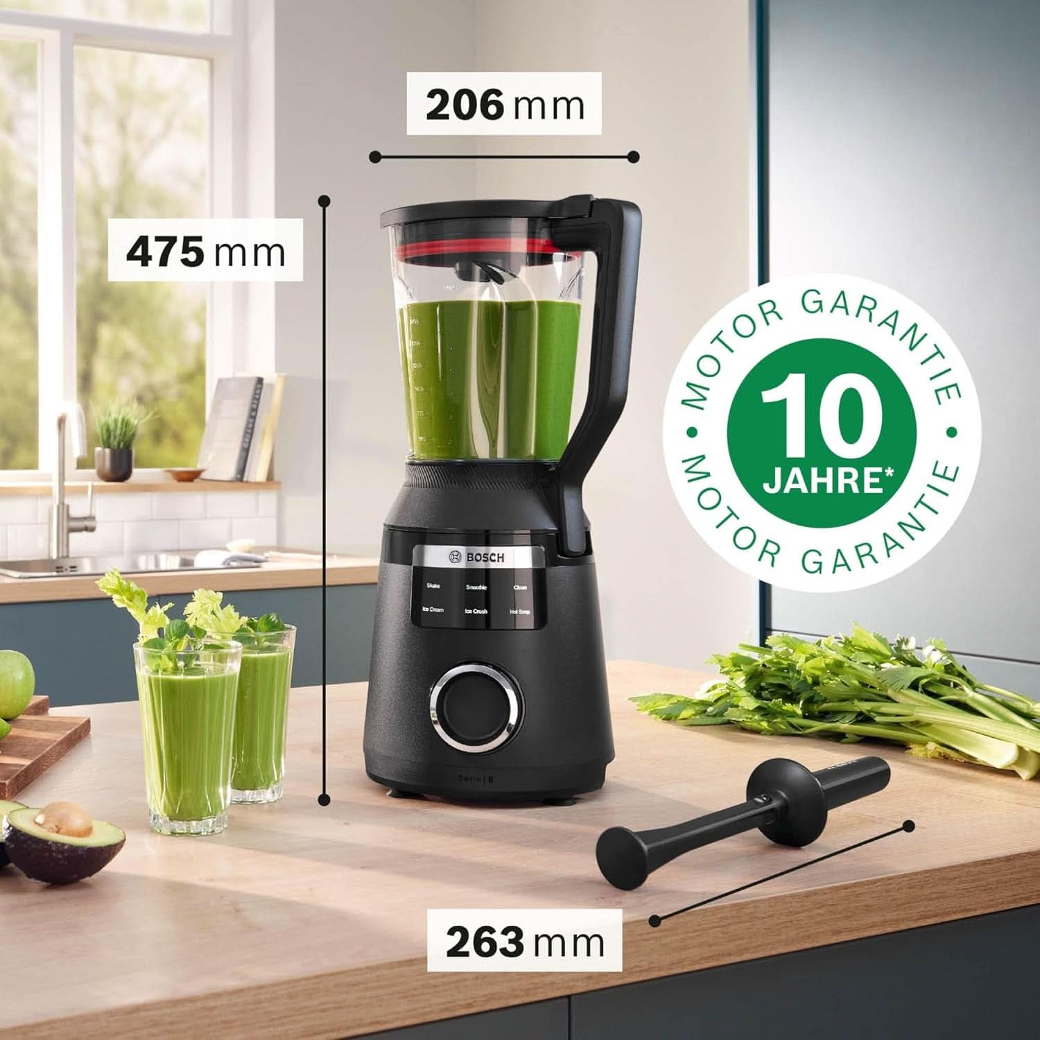 Highspeed-Standmixer Vitapower Serie 6 MMBD665B1, 45.000 U/Min, 6 Programme Inkl Heiße Suppe & Reinigung, 2 L Mixbehälter, Stopfer, Spülmaschinenfeste Teile, Made in Europe, 1800W, Schwarz Bucatarie Naty Shop
