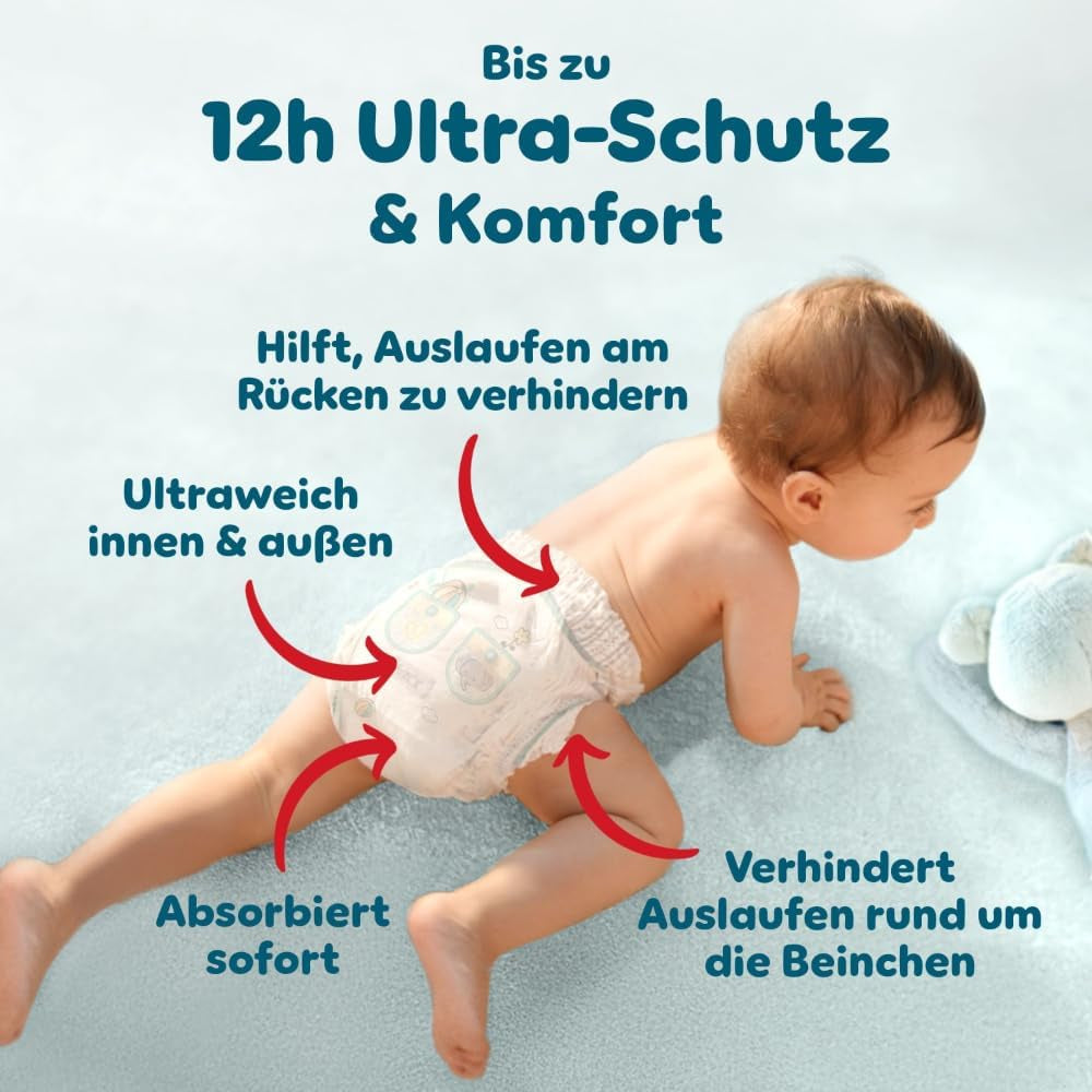 Pampers Premium Protection Pants mărimea 5, 144 scutece, 11 kg - 17 kg, cu ajustare la 360° și manșete moi anti-scurgere pentru confort și protecție optime
