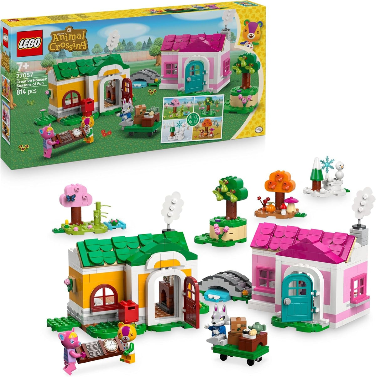 LEGO Animal Crossing - Kreative Häuser: Jahreszeiten voller Spaß - 2-in-1-Spielset mit 2 Spielhäusern, Minifiguren von Stitches, Feline & Grimm - Gamer Geschenk für Mädchen, Jungen ab 7 Jahren - 77057