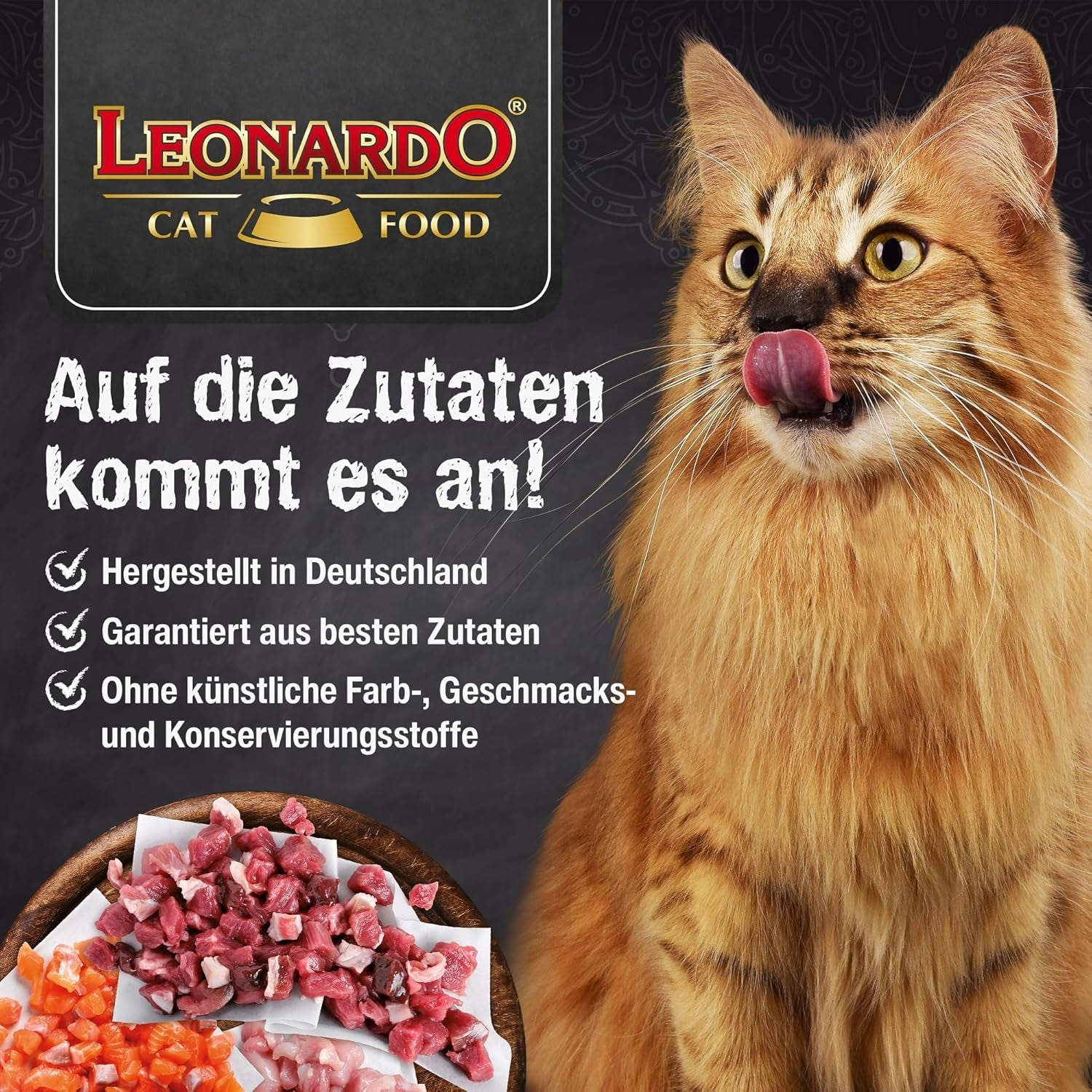 LEONARDO Nassfutter für Katzen, Geflügel pur, 6X 800g Dose, Katzenfutter getreidefrei, Alleinfutter, Made in Germany