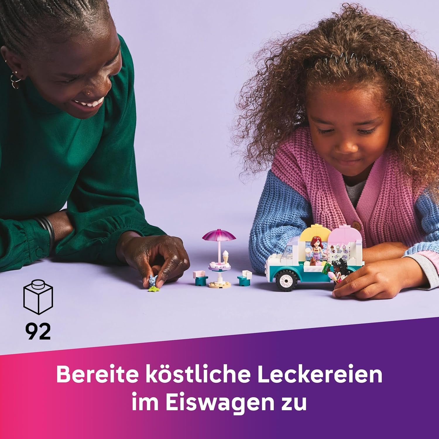 LEGO Friends Heartlake City Eiswagen, Spielset für Rollenspiele, Bauset mit 2 Spielzeugfiguren und einem Hasen, Spielzeug für Mädchen ab 4 Jahren, Bauspielzeug mit Minifiguren der Charaktere 42644