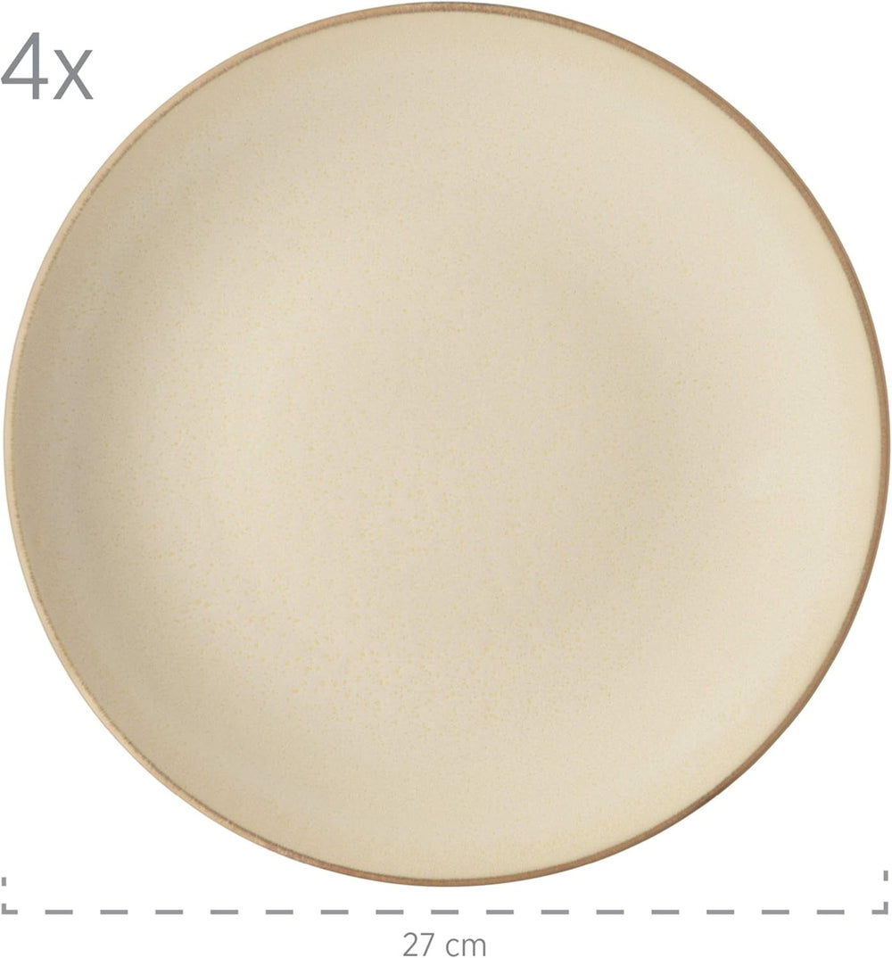 Set de veselă MÄSER 931736 pentru 4 persoane în aspect vintage mediteranean, serviciu combinat cu 16 piese în gri nisipos, ceramică, gri nisipos
