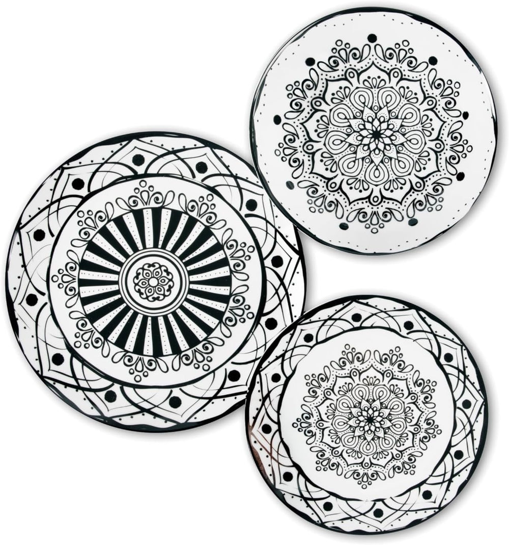 Excelsa Boheme Noir Teller-Set, 18-teilig, Porzellan, Schwarz