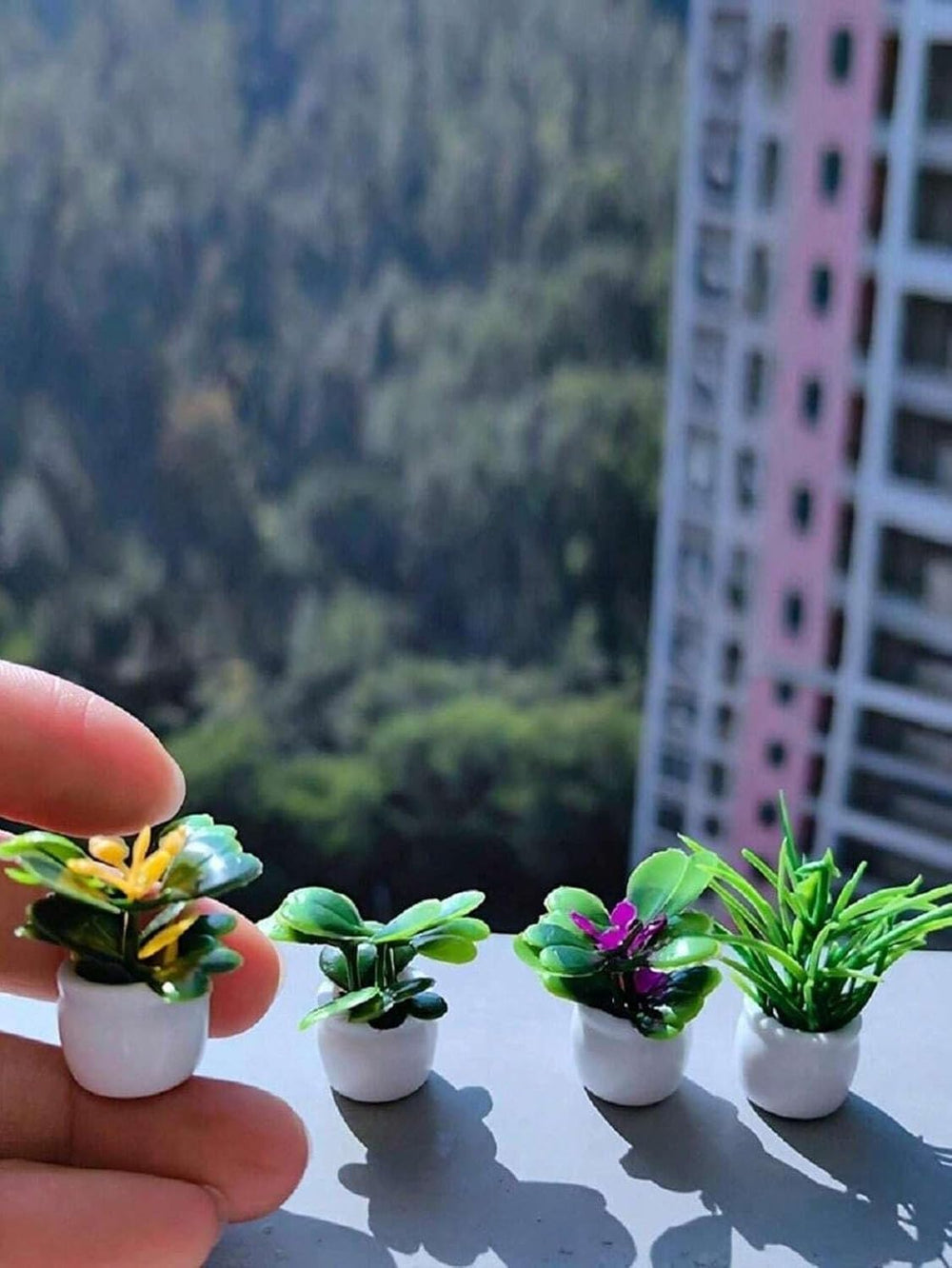 Künstliche Mini-Topfpflanzen, Statue, Kleine Bonsai, Kleine Topfpflanzen, Künstliche Blumentopf, Künstliche Pflanze Für Miniaturgarten, Outdoor-Dekoration, Valentinstag, Hochzeit, Geburtstag, 4 Stück