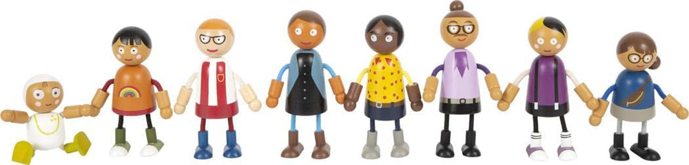 small foot Biegepuppen-Familie mit Baby, 8 Flexible Holz-Puppen unterschiedlichen Alters, Geschlechts & Hautfarbe, 12426, Beige